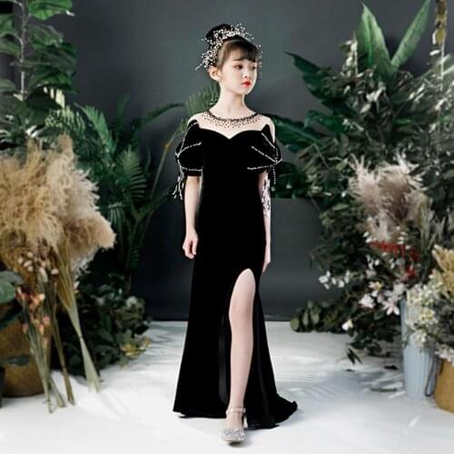 Luxury Mermaid Princess Evening Gowns Trailing Flower Girl Dress Beading Stitching Birthday Party Catwalk Dress For Girls Y2840