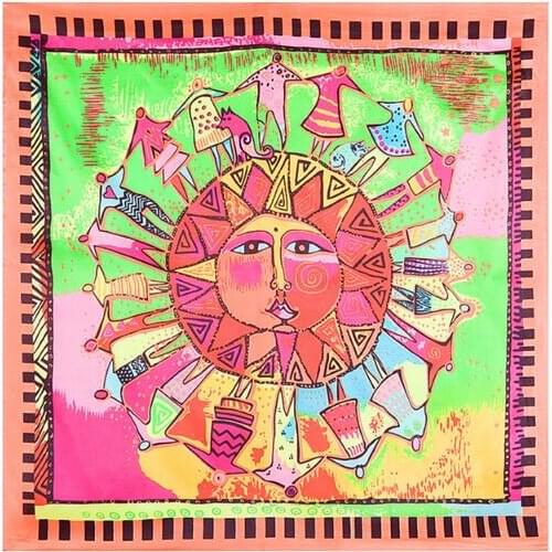 Bohemia square silk scarf handprinted geometric colorful scarf for women 60*60cm
