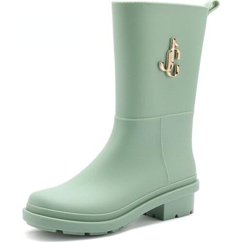 Rain Shoes Women Rubber Boots Fashion Mid-Calf Waterproof Fishing Shoes Garden Galoshes Woman Non-slip Slip on Rain Botas