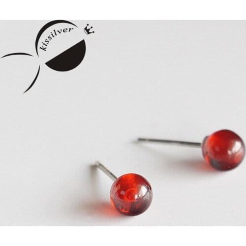Silver Stud Earrings Wine Red Ball Simple Bead garnet Earring Elegant Fashion Jewelry S925 Sterling Silver Stud Earrings Female