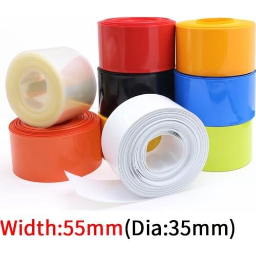Width 55mm PVC Heat Shrink Tube Dia 35mm Lithium Battery No.7 AAA Pack Insulated Film Wrap Protect Case Pack Wire Cable Sleeve