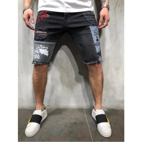 New Men Stretchy Ripped Skinny Biker Embroidery Fashion Casual Slim Fit Mens Stretch Short Jeans High Quality Shorts