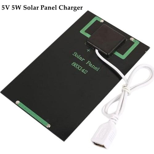 New 5W 5V Black Solar Panel Battery Charger DIY Solar Module with USB Port Outdoor Solar Board for Mobile Phone Charging Tools