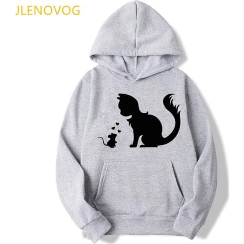 Funny Black Cat Animal Print Hoodie Women Clothes 2021 Winter Spring Autumn Sweatshirt Femme Harajuku Kawaii Tracksuit Wholesale