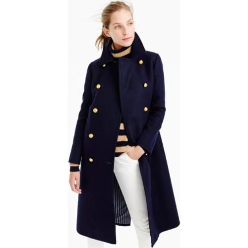 UK Manteau femme 2020 Autumn Winter Women Navy Notched Double breasted Woolen Long coat Classic Slim Overcoat abrigos mujer