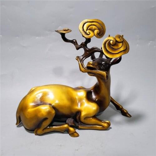 Lucky Deer Ornaments Bite Ganoderma Lucidum Pure Copper Outdoor Landscape Home Decoration Accessories Modern