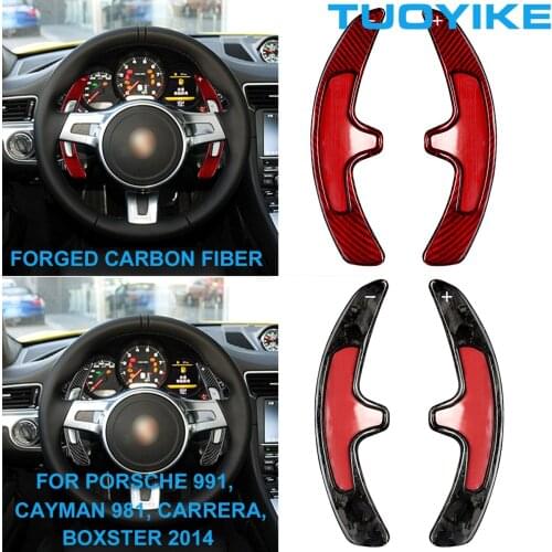 Car Real Forged Carbon Fiber Steering Wheel Paddle Shifter Extension Auxiliary For Porsche 991 Cayman 981 Carrera Boxster 2014