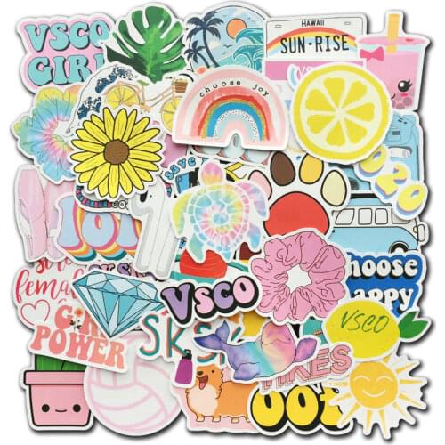 50Pcs/Lot Colorful Vsco Stickers Hydro Flask Water Bottle Vinyl Decals for Laptop Phone Cute Trendy Aesthetic Teen Girls Sticker