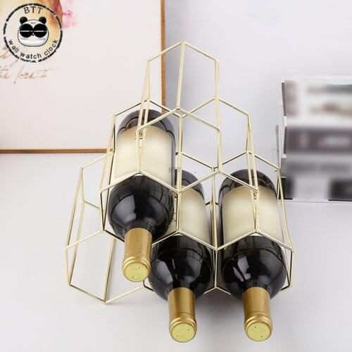 6 Bottle Wine Rack Metal Freestanding Kitchen Storage Stand Wine Cabinet Grape Wine Shelf Display Bar Beautiful Geometric Iron