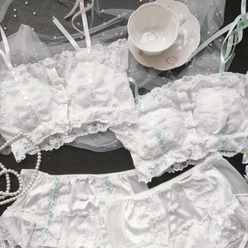 Young Girls Vintage Cotton Wire Free Tube Top Bra Set Comfortable Chic Underwear Fying Lace Side Large Size Lingerie Brief Sets