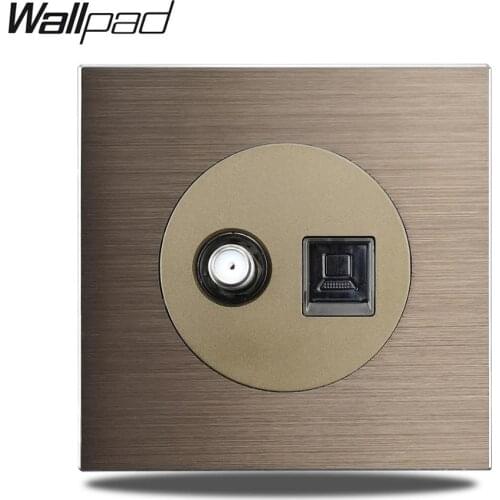 Wallpad L6 Satellite TV Wiring Outlet RJ45 CAT5E CAT6 Internet Wall Socket Brown Brushed Aluminum Panel 86 * 86mm