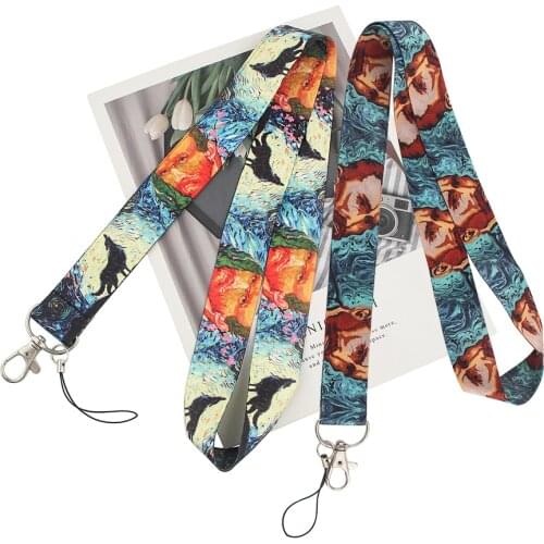 ZF2396 1pcs Watercolor Painting Van Gogh Portrait Creative Badge ID Lanyards Phone Rope Key Lanyard Neck Straps Accessories