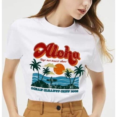 Women Aloha Keep Our Oceans Clean T-Shirt Vintage Fashion Aesthetic Graphic Tee Cute Summer Tops