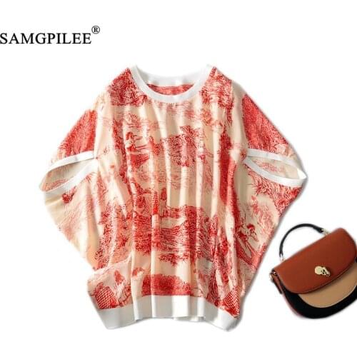 Plus Size Womens Clothing 2021 Summer New Classic Ink Painting Raglan Sleeves Thin Chiffon Short-sleeved T-shirts Woman 4XL