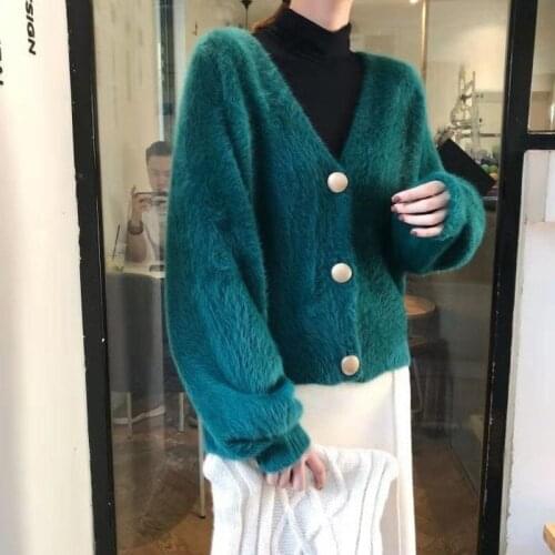 Women 2021 Autumn Winter Coats Imitation Mink Cashmere Cardigan Coat Female Long Sleeve Thick Warm Casual Knitted Sweaters X334