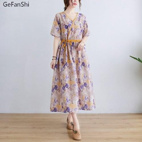 New 2021 Summer Short Sleeve Plus Size Fashion Print V-neck Women Casual Loose Dress Elegant Clothing Ladies Dresses