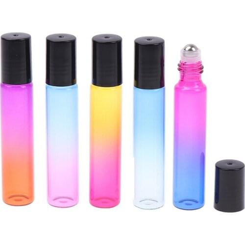 1Pcs 10ml Gradient Color Essential Oil Perfume Bottle Roller Ball Thick Glass Roll On Durable For Travel Cosmetic Container
