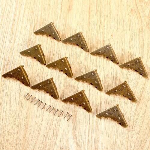 12Pcs Antique Bronze Decorative Corner Brackets Furniture Desk Jewelry Gift Box Wooden Case Feet Leg Corner Protector Edge Cover
