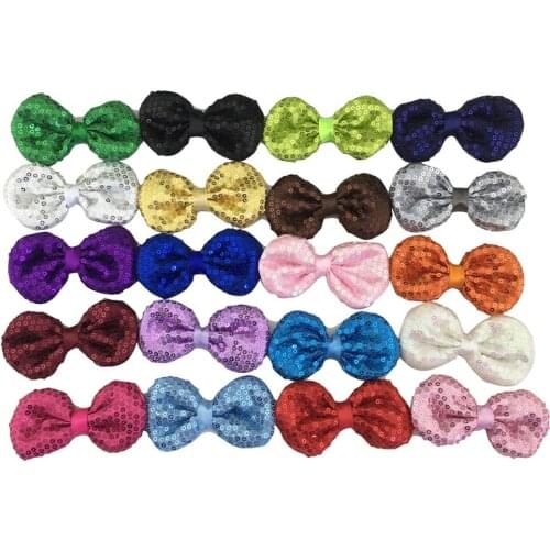 20pcs/lot 3.5inch Sequin Bows for Hair NO Clip for DIY Hair Accessories