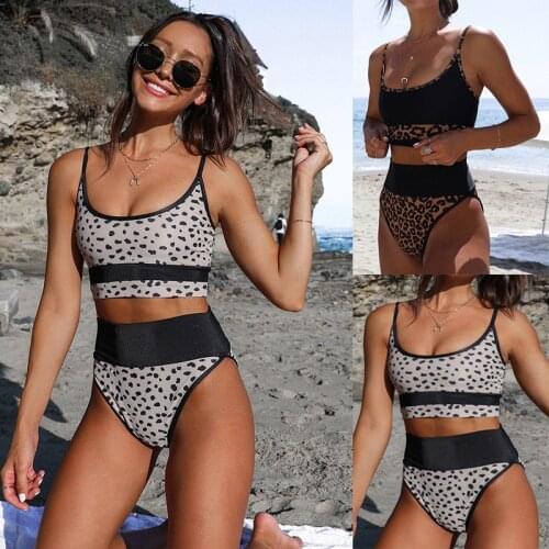 2021 Leopard Patchwork Beachwear Sexy Bikinis Womens Swimsuits High Waist Biquini Swimwear Push Up Bathers Bathing Suits
