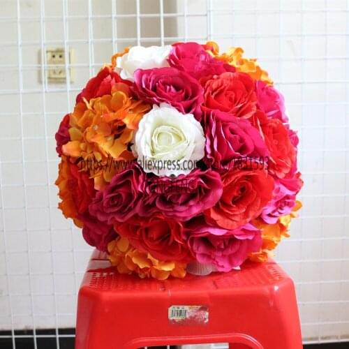 35cm Mixcolor 8pcs/lot Artificial silk rose hydrangea wedding decoration kissing ball wedding table flowers decorative TONGFENG