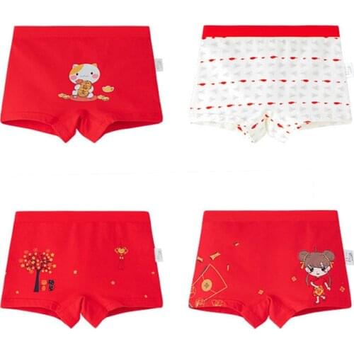 4pcs Red Girls Underwear Boxer Christmas Gift Cotton Stretchy Girls Panties Kids Clothes for 3 4 6 8 10 12 14 Year Old OGU203030