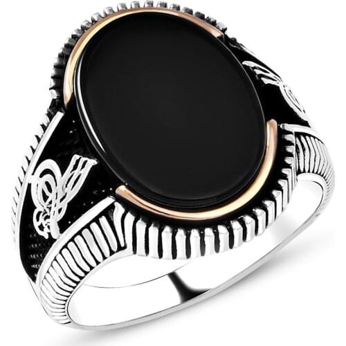925 sterling Silver Onyx Stone and Monogram Ring