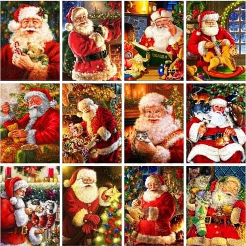 Huacan 5D Diamond Mosaic Embroidery Santa Claus Diamond Painting Cross Stitch Christmas Home Decor Art Kits