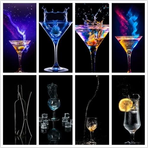 Diamond Painting 5D Blu-ray Wine Glass Landscape Diamond Embroidery Cross Stitch Kit Diamond Mosaic Home Living Room Decoration