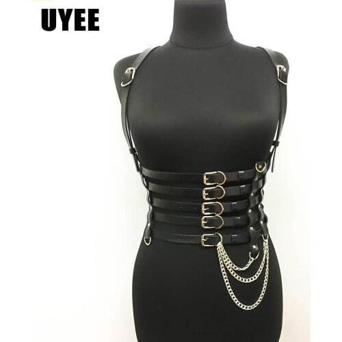 UYEE New PU Leather Chest Harness Belt Sexy Lingerie Bdsm Body Chain Bondage Bra Cage Straps Stockings Crop Top Women Suspenders