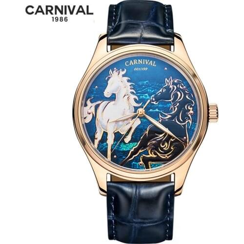 CARNIVAL 3D Horse Pattern Watch MIYOTA Movement Mechanical Waterproof Watches Sport Automatic Watch Men Sapphire Crystal Montre