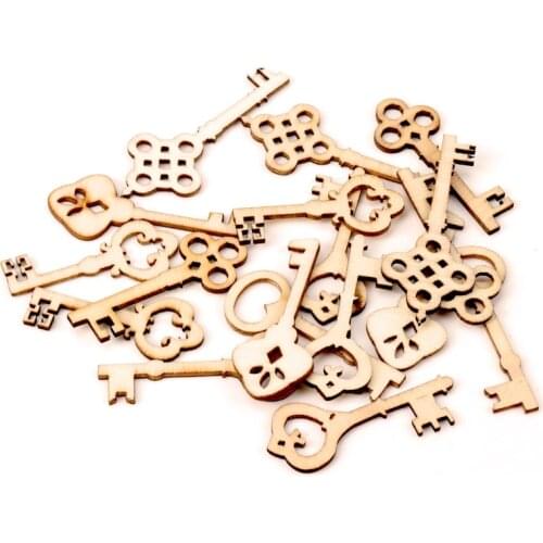 Natural Wood Color Key Wooden Pattern Scrapbooking Art Collection Craft for Handmade Accessory Sewing Home 43x17mm 20pcs
