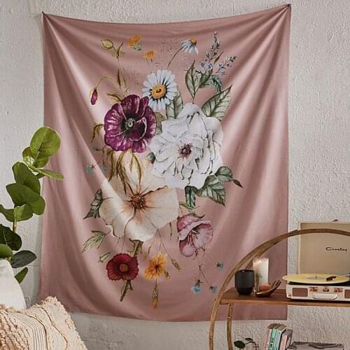 Home Floral Wall Hanging Tapestry Pink Flower Wall Hanging Tapestries Bohemian Plant Print Boho Decor Aesthetic Room Decor Tapiz