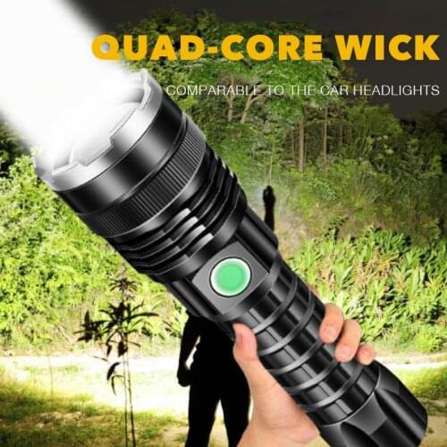 LED Powerful Flashlight Zoom Camping Lamp 4 Modes P70 Waterproof Portable Lantern USB Rechargeable 26650 Battery Tactical Torch