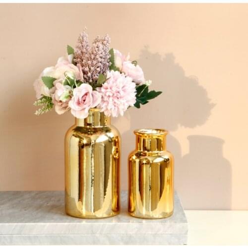 Nordic Golden Ceramic + Electroplated Vase Arts Crafts Decoration Flower Arrangement Crafts Creative Home Living Room Table Dec