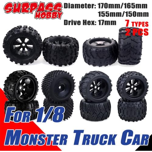 SURPASS HOBBY 2PCS 170MM 165MM 155MM 150MM Tyre Weel Monster Truck Tires Wheels 17mm Hub Hex for 1/8 RC Car Redcat Traxxas Trx4