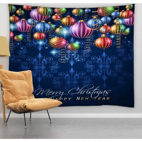Colorful Christmas Balls New Year Decor Vintage Blue Background Winter Holidays Country Farmhouse Wall Hanging