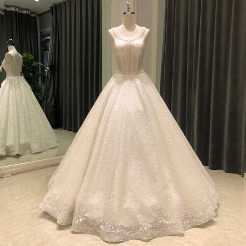 SL-8291 lace gown wedding dress 2021sleeveless elegant beads crystal bridal wedding gowns for bride dresses