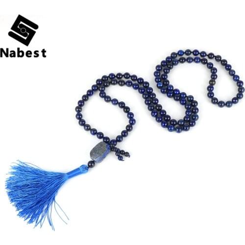 Natural Stone Lapis Lazuli 8mm 108 Male Beads Necklace Gem Stone Blue Long Tassel Pendant Lucky Paryer Sweater Chain Jewelry