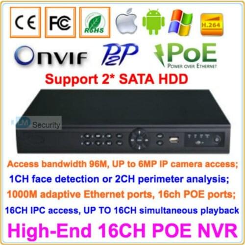 Lihmsek 16 Channels Network Video Recorder 16 CH CCTV NVR 1ch face detection or 2chs perimeter analysis support 2pcs Hard Disk