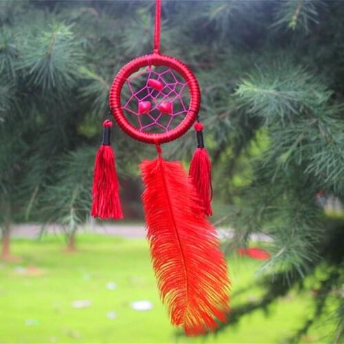 Dream Catcher Home Decor, red Feather Dreamcatcher Wind Chimes Indian Style Religious Mascot Car or Wall hanging Decoration