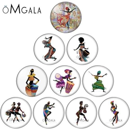 Cute Africa Dancing Women Drawings 10pcs 12mm/14mm/16mm/18mm20mm//25mm Round photo glass cabochon demo flat back Making findings