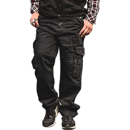Trendy Plus Size Black Jeans Men Casual Denim Pants Loose Baggy Hiphop Jeans Straight Cargo Pants Streetwear Trousers Clothing