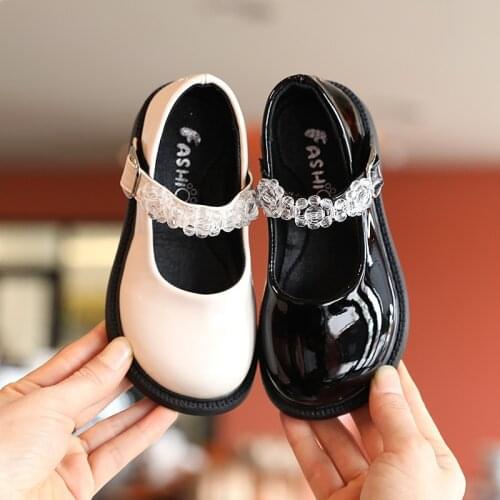Korean Fashion Baby Girl Crystal Princess Shoes Solid Color PU Leather Single Shoes Party Shoes Black Shoes Spring Autumn Shoes