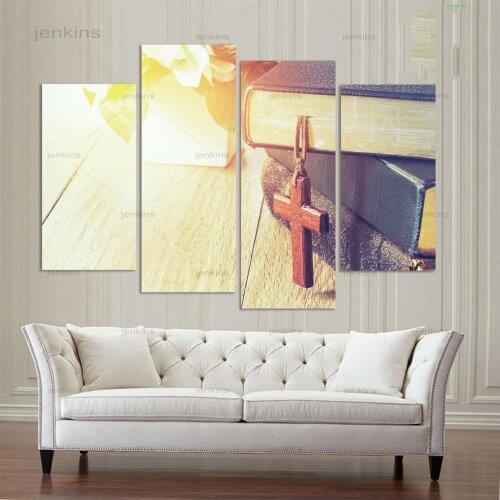 Wall Pictures Unframed Home Decor Living Room 4 Pieces Wooden Cross Hang Art Painting Modular Hd Printed Canvas Poster Abstract