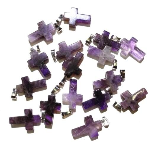 New 3pcs Natural Stone Cross-shaped Amethysts Pendant Necklace Charms Pendant for Jewelry Making DIY Necklace Size 18x25mm