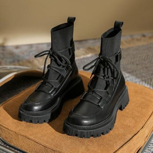 2021 Spring and Autumn New Fashion Martin Boots Womens Socks Boots Thick Soled Women Boots British Style Black Short Boots