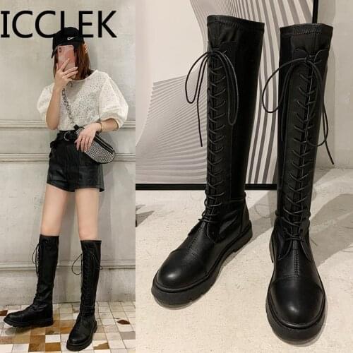 2020 New Arrive Leather Keep Warm Knee High Boots Thick High Heels High Quality Winter Shoes Woman Boots