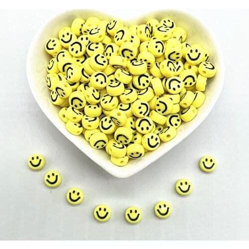 New 100pcs 7*4mm Yellow Smiling Face Letter Acrylic Loose Spacer Beads for Jewelry Making DIY Handmade Bracelet Accessories