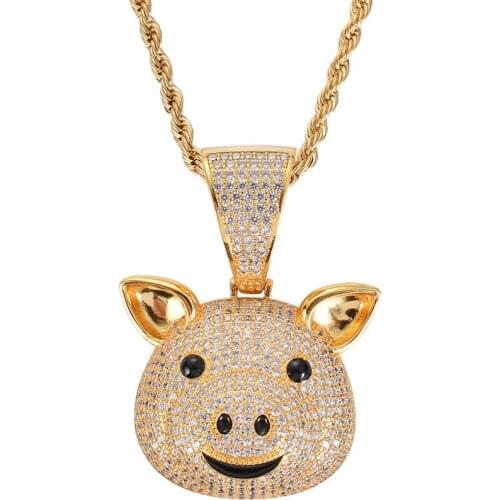 Animal Pig Pendant Top Quality Iced Out AAA+ Cubic Zircon Stone Collier Gold Mens Necklace Collier Hip Hop Jewelry